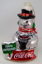 2003 Coca Cola Travel Refreshed Snowman Glass Christmas Ornament picture