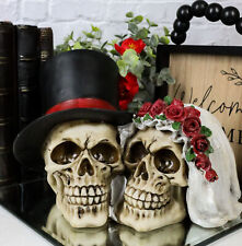 Love Never Dies Wedding Rose Bride And Top Hat Groom Skeleton Couple Figurine picture
