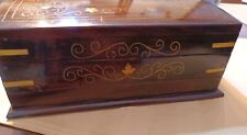 Rare Estate French Inspired Floral Inlay Hinged Casket Top Wood JEWELRY BOX  picture
