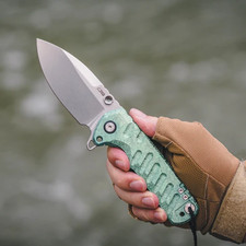 CJRB Tundra Framelock Folding Knife 3.75 S35VN Steel Blade Green Titanium Handle picture
