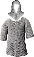Medieval V shape Chainmail Coif With Knight Renaissance Chain mail Shirt Gift picture