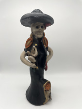 Terracotta Day Of The Dead Skeleton Women in Black with Hate Figurine 10 Inches picture