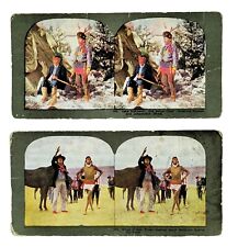 Lot of 2 Sioux Indian Stereoviews Making Good Medicine & Chief Walking Stones L1 picture