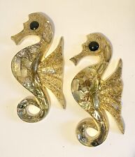 2 MCM Wondermold Designs Wall Decor 1969 Resin Crushed Glass Abalone Sea Horses picture