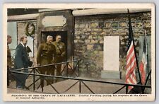 WW1 WWI General Pershing at the Grave of General Lafayette Postcard c1917-18 picture