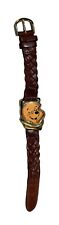 Timex Winnie The Pooh Watch Women Gold Tone Brown Genuine Leather Band picture