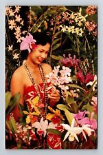 Honolulu HI-Hawaii, Woman in Hawaii's Orchids, c1963, Vintage Postcard picture