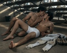 Gay Interest Male Latino Reclining Intimate Kiss Under Photo Print M019754 picture