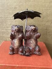 Antique 1910s painted pot metal bears with umbrella figurine made In Germany picture