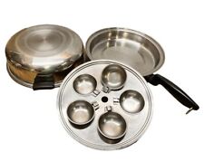 VTG Deluxe Permanent Stainless 11” Fry Pan Domed Lid 6 Egg Poacher Inserts MCM picture
