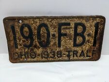 Vintage 1938 Ohio License Trailer *190 RB1* Tralr Plate Rusty  picture