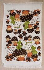 1970s Mushroom & Smiley Frog Kitchen Terry Hand Towel Retro Fringe Flower VTG picture