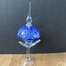 Vtg. Royal Limited Crystal Perfume Bottle. Blue Swirl Art Glass. 10 In Tall. picture
