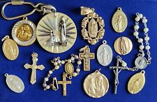 Vintage Catholic Religious Vintage Medals Cross Rosary Heirlooms Lot of 14 PIECE picture