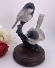 Vintage Bird Figurine 2 Chickadee Birds On Branch Hand Painted Ceramic 7” Tall picture