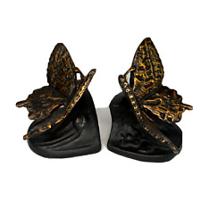 SPI San Pacific International Bronzed Cast Iron Butterfly Bookends picture
