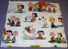 1971 Peanuts Happiness Is Flat Sheet Fabric = 2 Handmade Curtain Panels 34"x29" picture