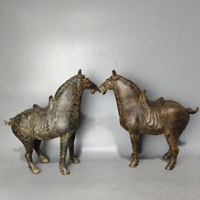 Chinese Rare Han Dynasty Old bronze handmade A pair  horses picture