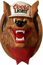 Vintage 1987 COORS Light Beer Wolf 3-D Face Bar Pub Sign Man Cave Deco Cond-VG picture