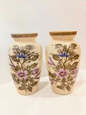 2 Antique Bristol Victorian Handblown Handpainted Opaline TALL Glass Vases picture