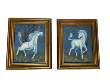 Vintage Artist signed Painted Unicorn Picture Set Framed 6”x5” ML Rominsky picture