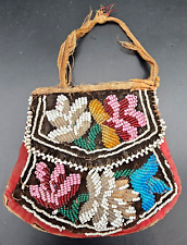 Antique Native American Iroquois Beaded Velvet Purse Floral Flaps 4
