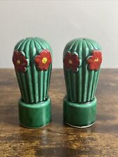MCM Ceramic Green Cactus Salt & Pepper Shakers Made in Japan Vintage picture