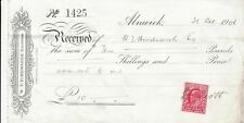 Alnwick 1906 Received From W. Hindmarsh Ten Pounds Advance Stamp Receipt Rf38978 picture