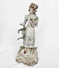 10.5" Vintage Dresden Style Rococo Lace Lady Figurine PAIRED, Europe 1950s picture