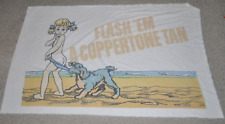 Vtg COPPERTONE Suntan Lotion 1970s BEACH TOWEL Flash ‘em A Coppertone Tan RARE picture