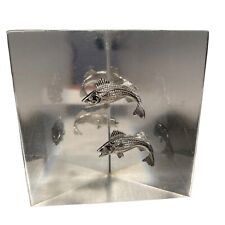 Vintage Silver Tone Fish In Lucite Acrylic Paperweight picture