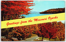 Greetings From The Missouri Ozarks Vintage Posted Postcard with Lincoln 4 Cent picture