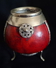 Vintage South American handcrafted yerba mate tea gourd picture