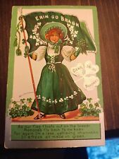 Antique 1903 Irish postcard pretty girl flag shamrock  embossed St Patrick a3 picture