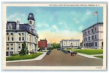 1936 City Hall Post Office And Hotel Cars Pontiac Oswego New York NY Postcard picture
