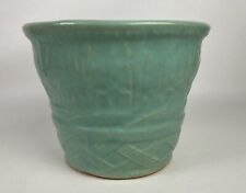 Vintage Mid Century Turquoise Aqua Green Basket Weave Ceramic Pottery Planter picture