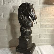 Vintage Clay Knight Chess Piece Horse Head Brown 19” Hitching Post picture