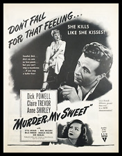 1945 Dick Powell & Claire Trevor, Murder in My Sweet Vintage Print Ad picture