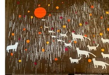 Vintage Tampella Of Finland Brown Orange Moon Panel “Kissat” Cats 52 X 35” picture
