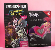 Valentines Day Set Monster High Valentines Pens Troll Cards 2 Boxes picture