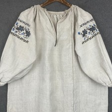 Antique Hand Embroidered Peasant Dress Ukrainian Vyshyvanka Handwoven Linen picture
