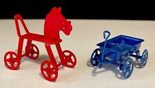 Vintage Red & Blue Metal Miniature Christmas Ornaments Doll House Set of 2 Rare picture