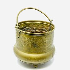 Vintage Handheld Incense Burner Metal Urn Bowl Pot w/Floral Patterns 8 inches picture