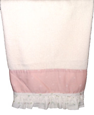 VINTAGE R.A. BRIGGS CottonHand Towel Soft Pink Trim Above Pink And Blue Flowers picture