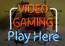 Video Gaming Play Here Neon Sign Light Lamp Workshop Cave Collection 24"x20" picture