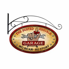 BUSTED KNUCKLE NO SCAR 24" OVAL DOUBLE SIDED HEAVY DUTY USA MADE METAL ADV SIGN picture
