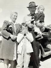 V9 Photograph Family Photo Kids Hiding Face 1945 Old Car  picture