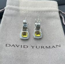 David Yurman Sterling Silver 7mm Albion Drop Earrings Lemon Citrine w/ Diamonds picture