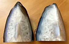 Vintage Brazilian Geode Polished Book Ends Natural Stone Purple & White picture