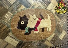 Antique Wooden Scottie Dog Trinket Box Parquet Inlaid Wood 40s VTG MCM picture